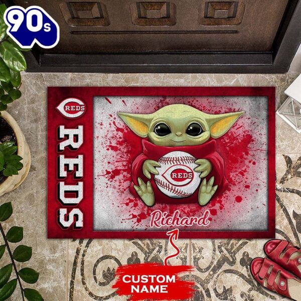 Personalized Cincinnati Reds Baby Yoda All Over Print 3D Doormats – Red-TPH