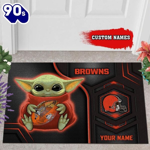 Personalized Cleveland Browns Baby Yoda All Over Print 3D Doormats – Black-TPH