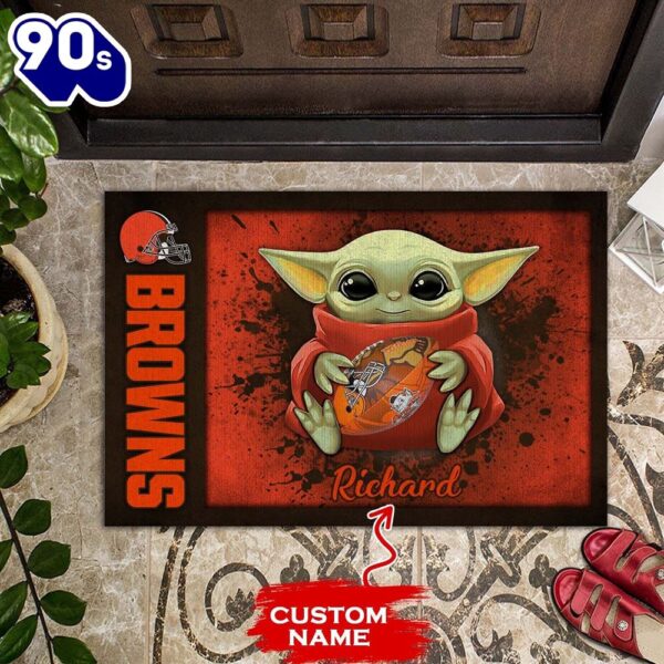 Personalized Cleveland Browns Baby Yoda All Over Print 3D Doormats-TPH