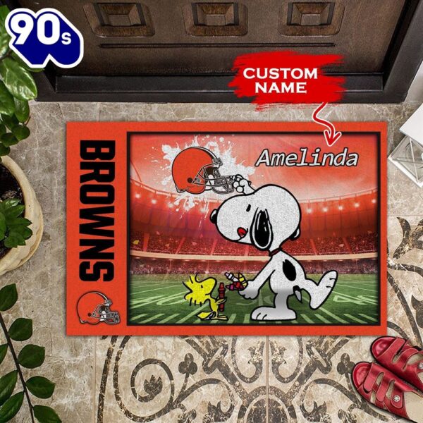 Personalized Cleveland Browns Snoopy All Over Print 3D Doormats-TPH