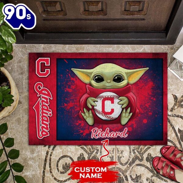 Personalized Cleveland Indians Baby Yoda All Over Print 3D Doormats-TPH