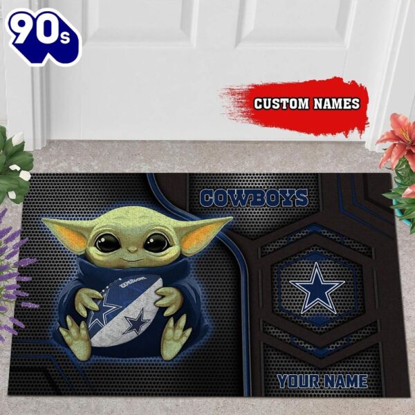 Personalized Dallas Cowboys Baby Yoda All Over Print 3D Doormats-TPH