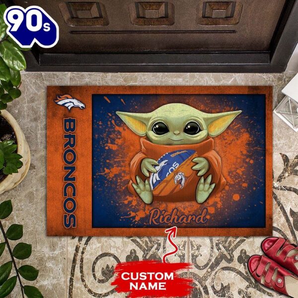 Personalized Denver Broncos Baby Yoda All Over Print 3D Doormats – Blue Orange-TPH