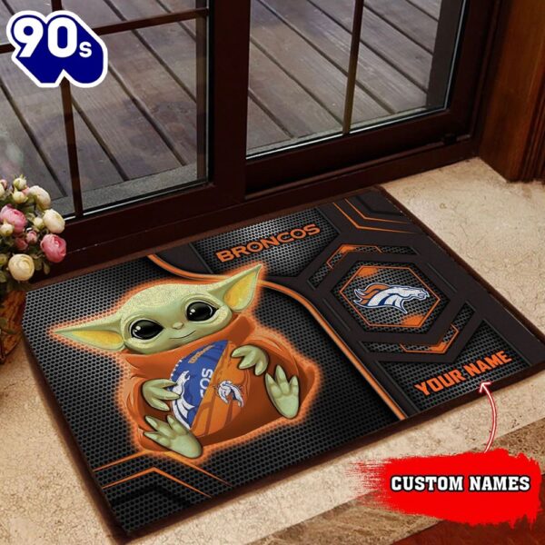 Personalized Denver Broncos Baby Yoda All Over Print 3D Doormats-TPH