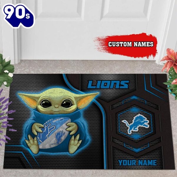 Personalized Detroit Lions Baby Yoda All Over Print 3D Doormats – Black-TPH