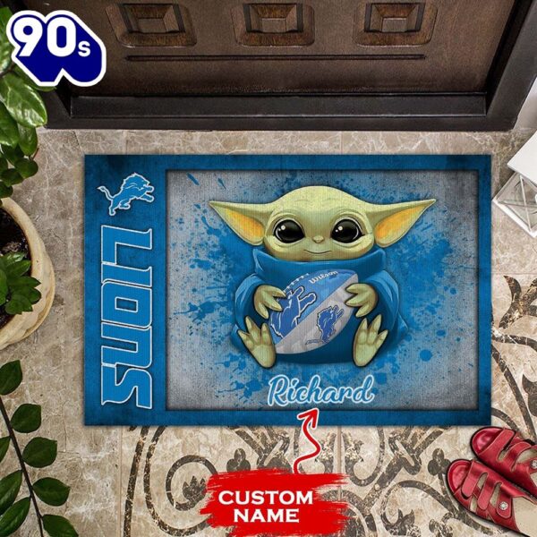 Personalized Detroit Lions Baby Yoda All Over Print 3D Doormats – Blue-TPH