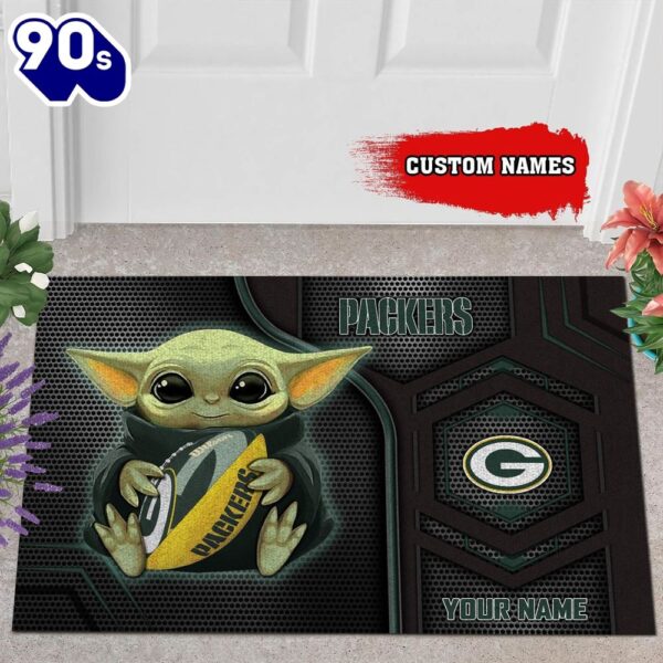 Personalized Green Bay Packers Baby Yoda All Over Print 3D Doormats – Black-TPH