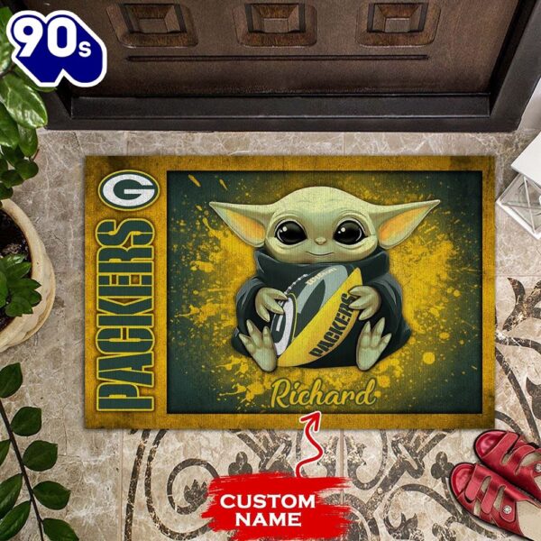 Personalized Green Bay Packers Baby Yoda All Over Print 3D Doormats-TPH