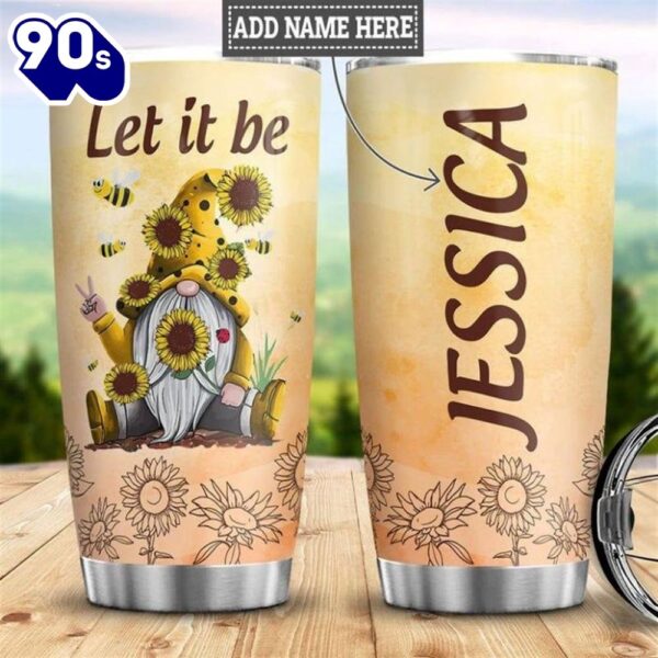 Personalized Hippie Sunflower Gnome Let It Be Tumbler