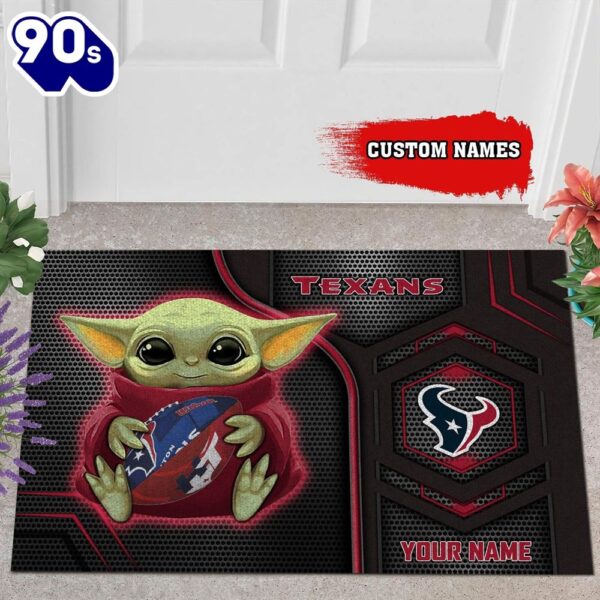 Personalized Houston Texans Baby Yoda All Over Print 3D Doormats-TPH