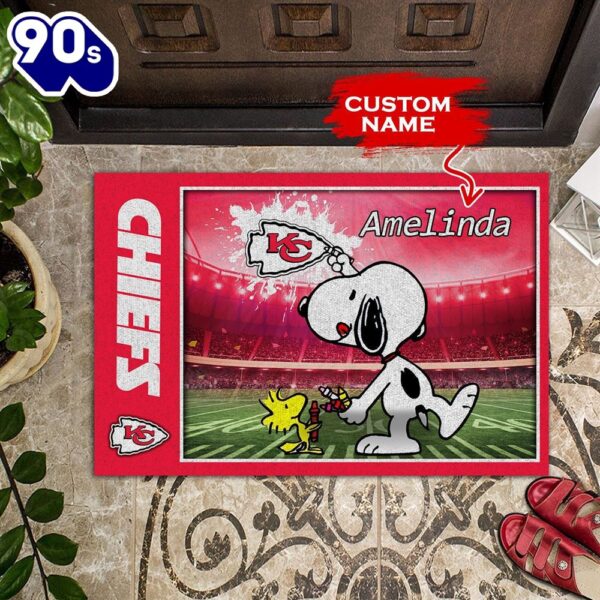 Personalized Kansas City Chiefs Snoopy All Over Print 3D Doormats – Pink-TPH