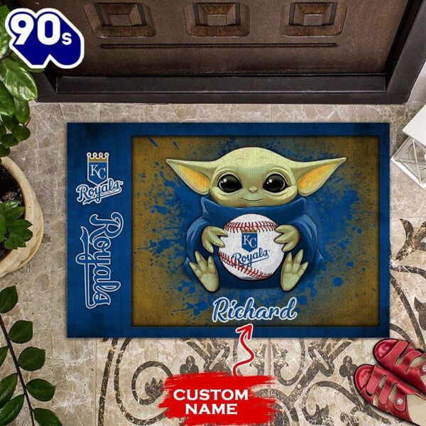 Personalized Kansas City Royals Baby Yoda All Over Print 3D Doormats-TPH