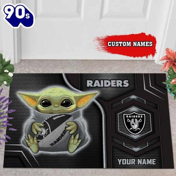 Personalized Las Vegas Raiders Baby Yoda All Over Print 3D Doormats-TPH