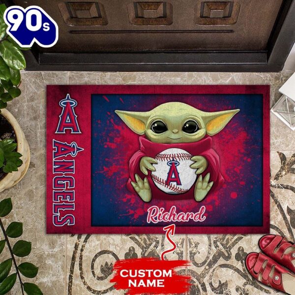 Personalized Los Angeles Angels Baby Yoda All Over Print 3D Doormats-TPH