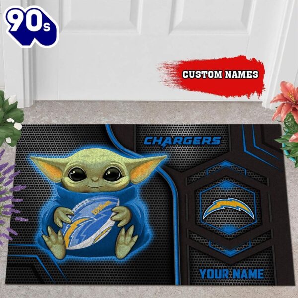 Personalized Los Angeles Chargers Baby Yoda All Over Print 3D Doormats-TPH