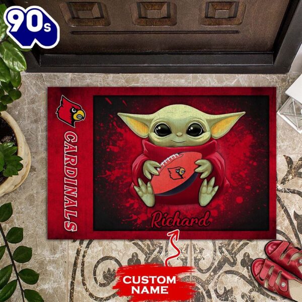 Personalized Louisville Cardinals Baby Yoda All Over Print 3D Doormats-TPH