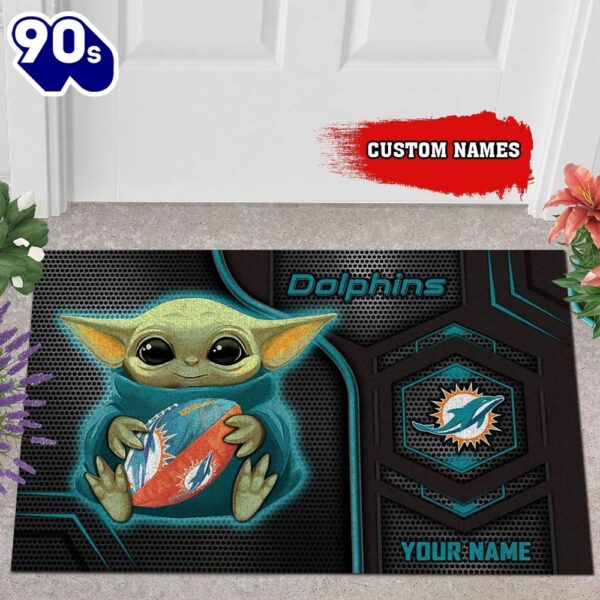 Personalized Miami Dolphins Baby Yoda All Over Print 3D Doormats-TPh