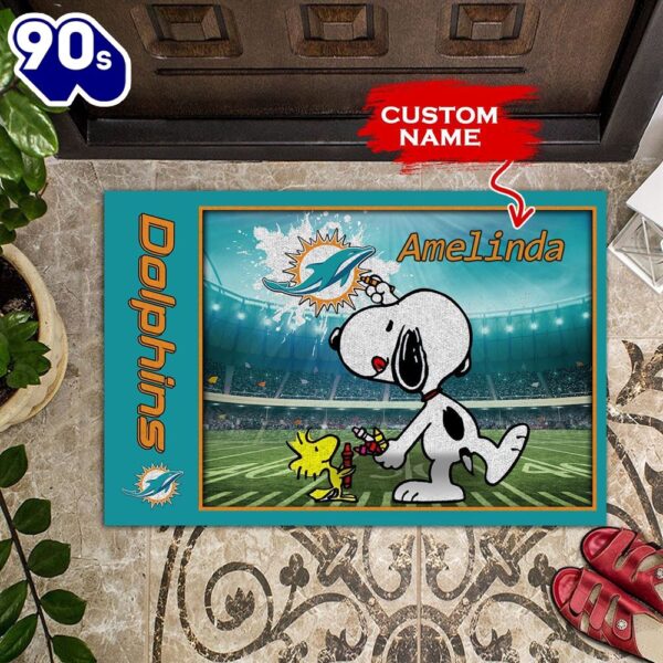 Personalized Miami Dolphins Snoopy All Over Print 3D Doormats-TPh