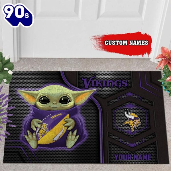 Personalized Minnesota Vikings Baby Yoda All Over Print 3D Doormats-TPH