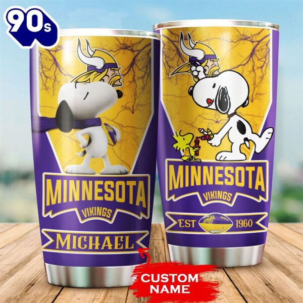 Personalized Minnesota Vikings Snoopy All Over Print 3D Tumbler – Purple Yellow-TPH