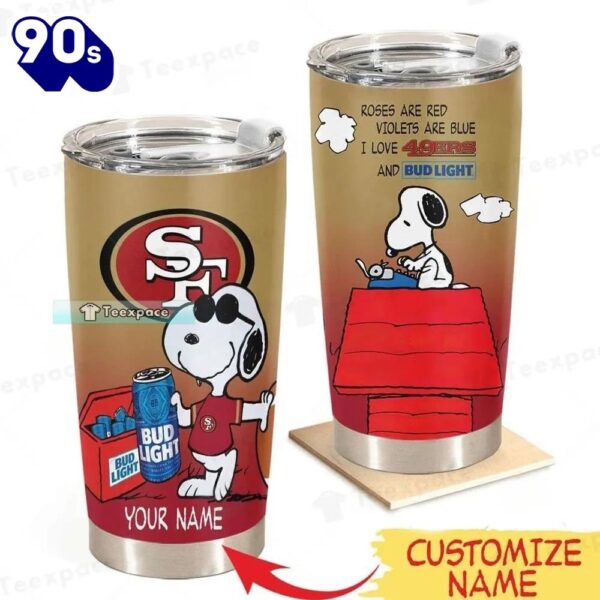 Personalized Name Snoopy And Sports Fan 49ers Tumbler