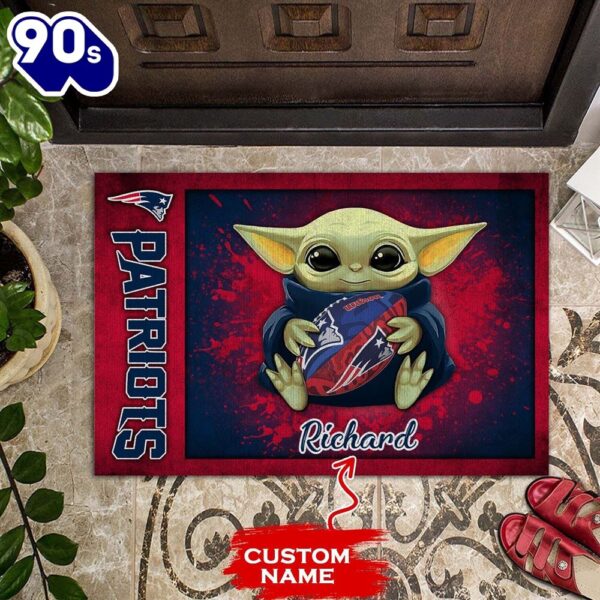 Personalized New England Patriots Baby Yoda 01 All Over Print 3D Doormats-TPH