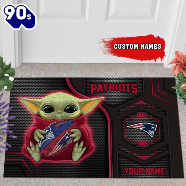 Personalized New England Patriots Baby Yoda All Over Print 3D Doormats – Black-TPH