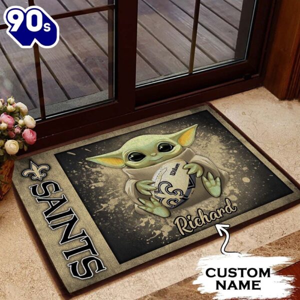 Personalized New Orleans Saints Baby Yoda All Over Print 3D Doormats-TPH