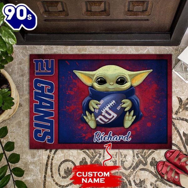Personalized New York Giants Baby Yoda All Over Print 3D Doormats – Blue Red-TPH