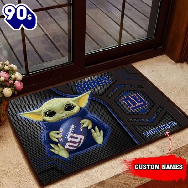 Personalized New York Giants Baby Yoda All Over Print 3D Doormats-TPH