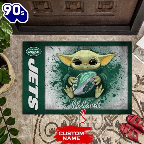 Personalized New York Jets Baby Yoda All Over Print 3D Doormats-TPH