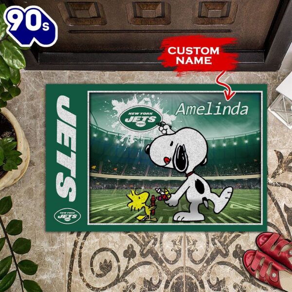 Personalized New York Jets Snoopy Shooting Fireworks All Over Print 3D Doormats – Green-TPH