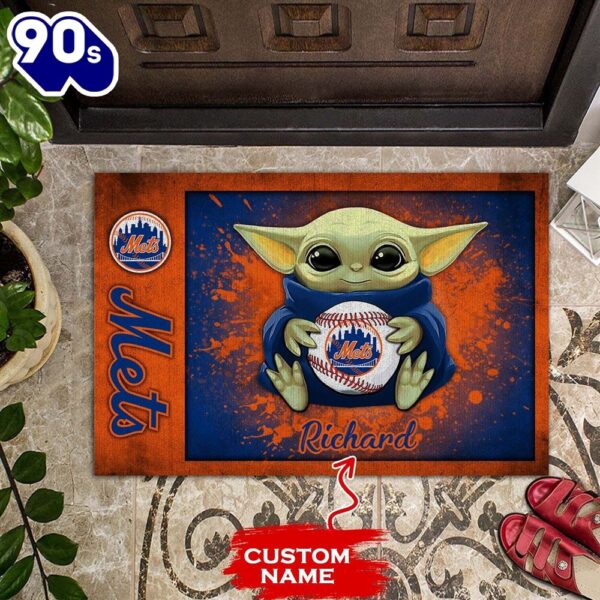 Personalized New York Mets Baby Yoda All Over Print 3D Doormats-TPH