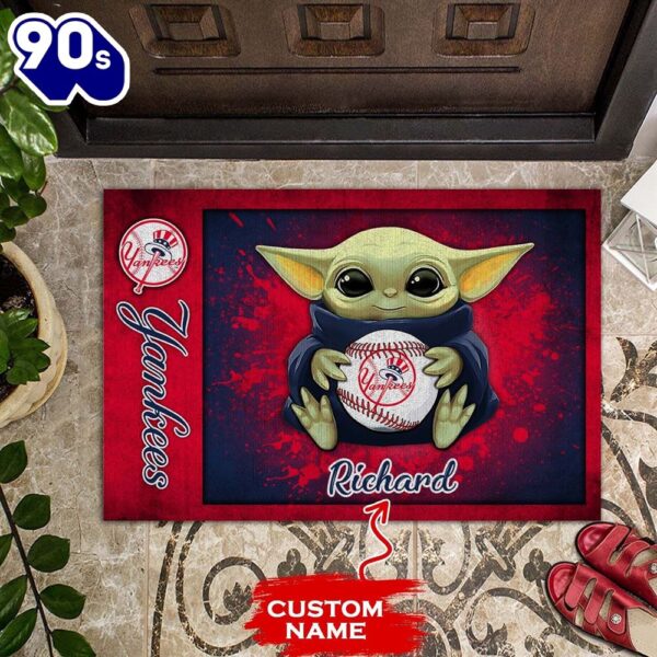 Personalized New York Yankees Baby Yoda All Over Print 3D Doormats-TPH