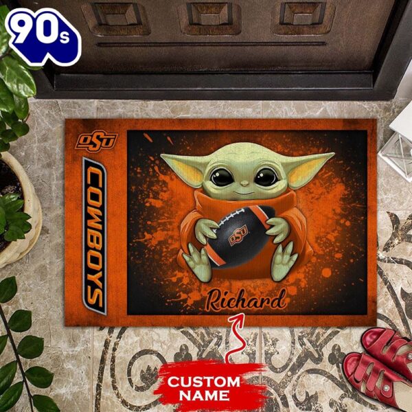 Personalized Oklahoma State Cowboys Baby Yoda All Over Print 3D Doormats – Orange-TPH