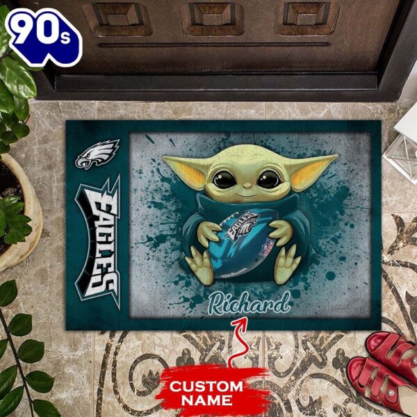 Personalized Philadelphia Eagles Baby Yoda All Over Print 3D Doormats-TPH