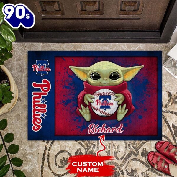 Personalized Philadelphia Phillies Baby Yoda All Over Print 3D Doormats – Red Blue-TPH