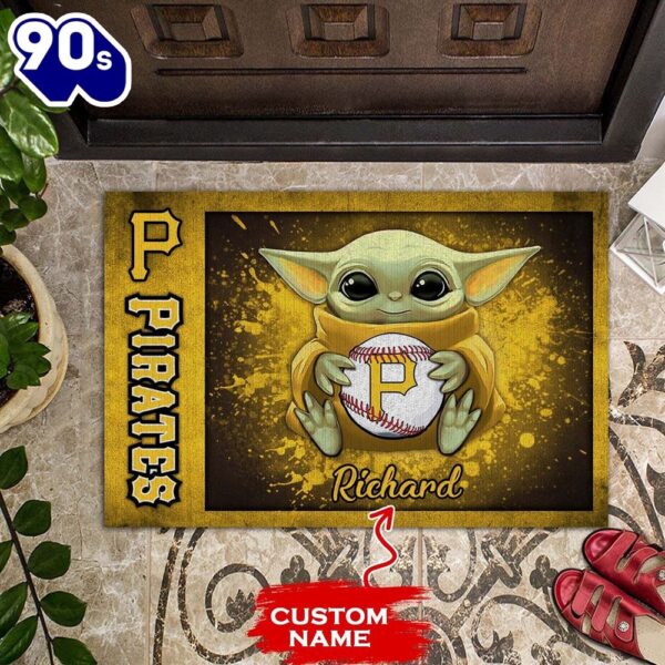 Personalized Pittsburgh Pirates Baby Yoda All Over Print 3D Doormats-TPH