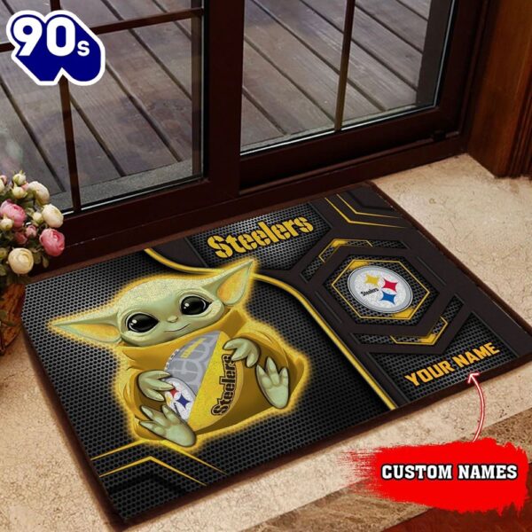 Personalized Pittsburgh Steelers Baby Yoda All Over Print 3D Doormats-TPH