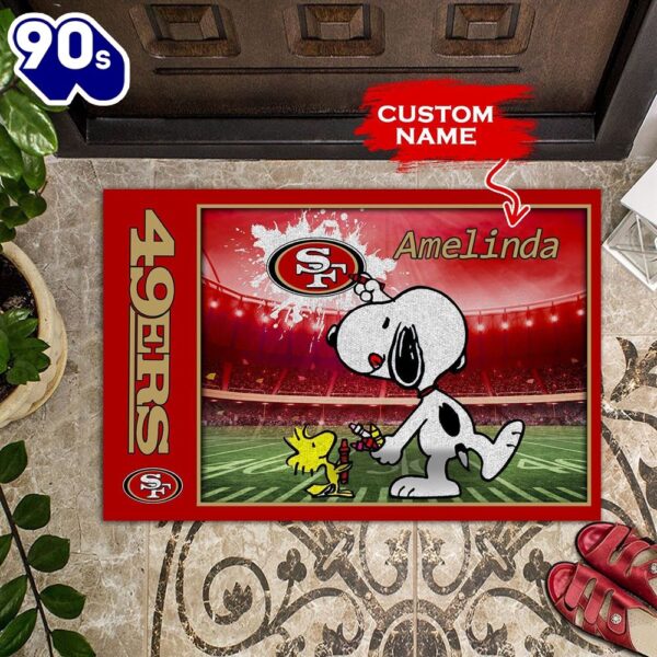 Personalized San Francisco 49Ers Snoopy Shooting Fireworks All Over Print 3D Doormats – Red-TPH