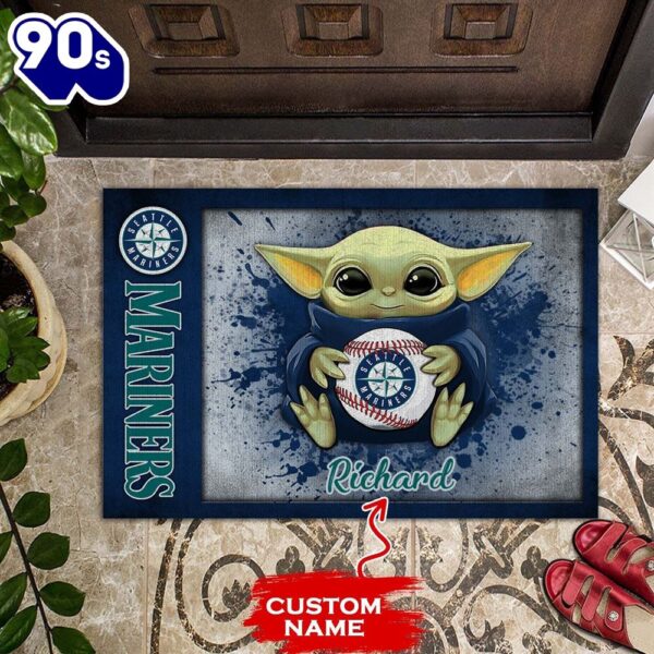 Personalized Seattle Mariners Baby Yoda All Over Print 3D Doormats-TPH