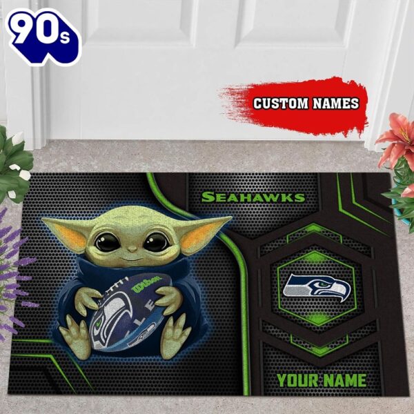 Personalized Seattle Seahawks Baby Yoda All Over Print 3D Doormats-TPH