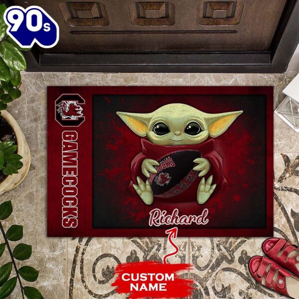 Personalized South Carolina Gamecocks Baby Yoda All Over Print 3D Doormats – Red-TPH