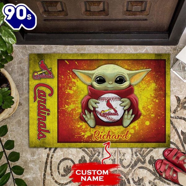 Personalized St Louis Cardinals Baby Yoda All Over Print 3D Doormats-TPH