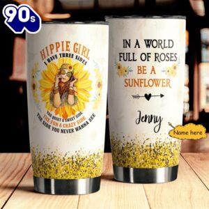 Personalized Sunflower Hippie Girl Tumbler