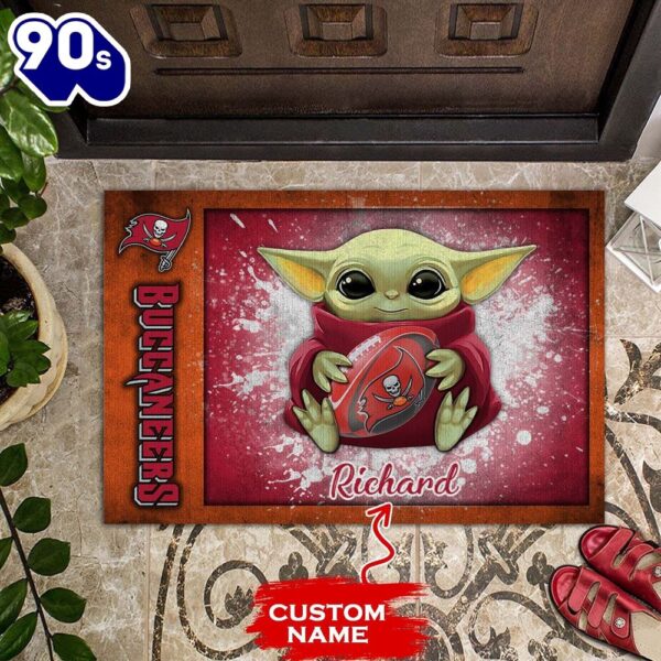 Personalized Tampa Bay Buccaneers Baby Yoda All Over Print 3D Doormats-TPH