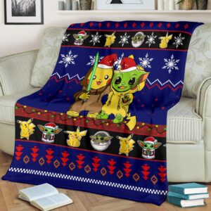 Pikachu Yoda Christmas Fleece Blanket
