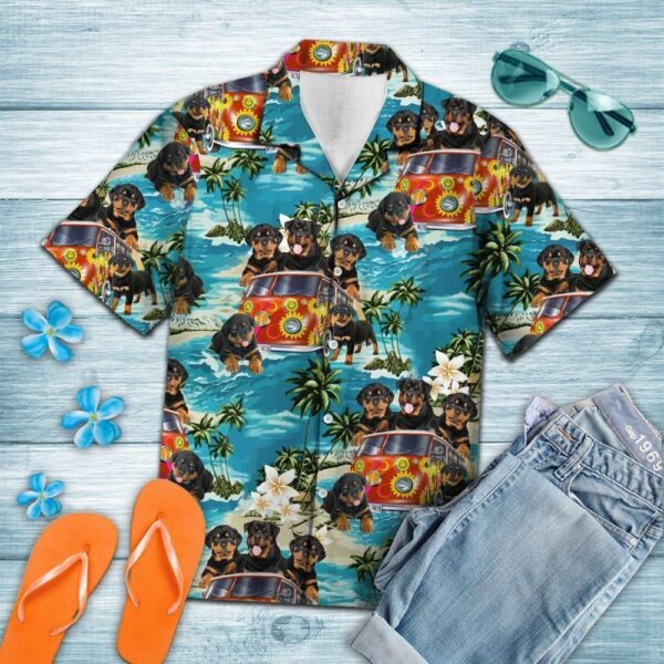 Rottweiler Summer Blue Amazing Design Hippie Hawaiian Shirt – Beachwear For Men – Gifts For Young Adults