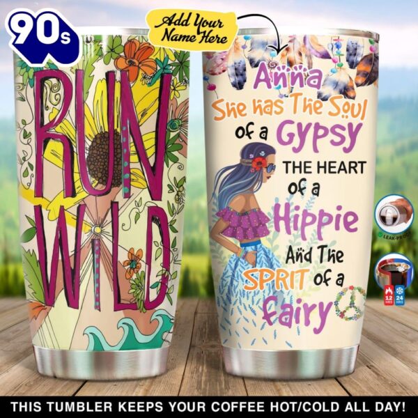 Run Wild Hippie Girl Personalized Tumbler