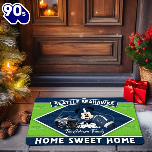 Seattle Seahawks Doormat Custom Your Family Name Sport Team And Mickey Mouse NFL Doormat